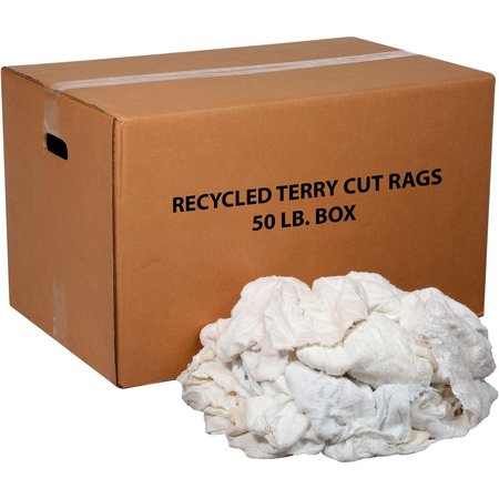 GLOBAL INDUSTRIAL 50 Lb. Box Premium Recycled Cotton Terry Cut Rags, White 670220